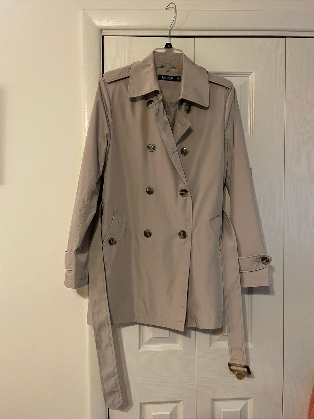 Ralph Lauren Classic Double-Breasted Trench Coat in Light Taupe